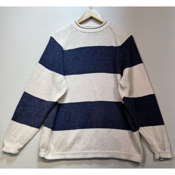 Eddie Bauer Women's Pullover Sweater Knit Long Sleeve Stretch Blue White Stripe - Picture 1 of 11